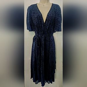 Torrid Plus Size 3 Blue Black Leopard Print Wrap Belted Challis Dress NWOT